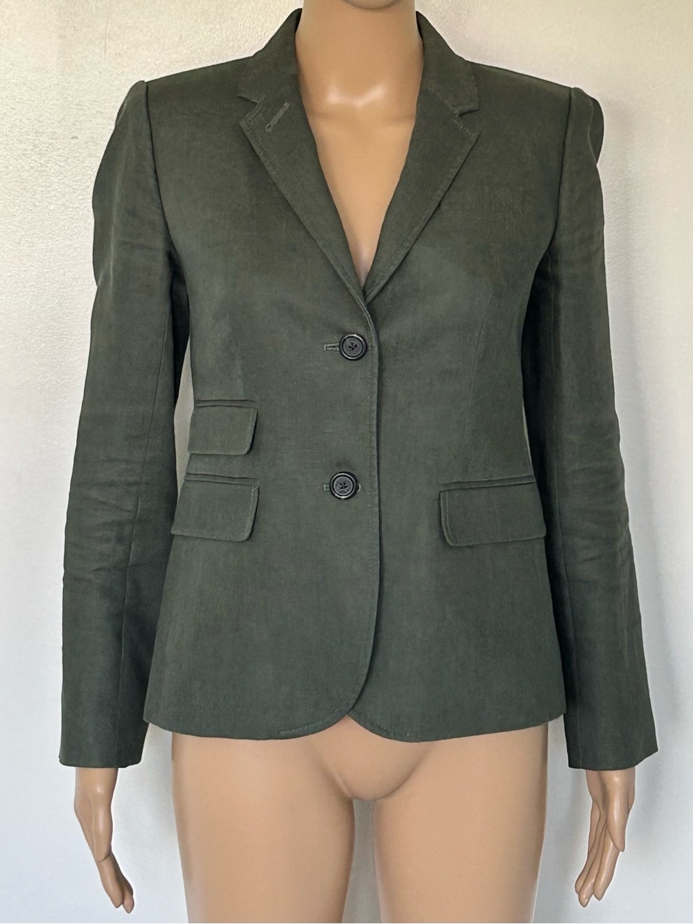 J Crew Olive Green Linen Lined Single Breast 2-Button Blazer Jacket - US…